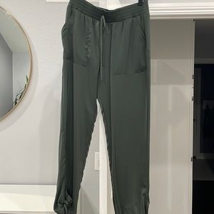 Green silk jogger pants